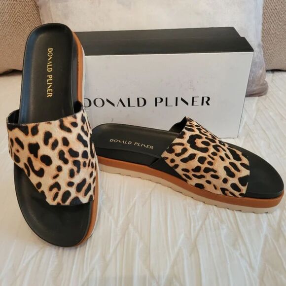 Donald Pliner / Leopard Calf Hair Sandal in Black / Luxury Animal Print Sandals - Picture 2 of 7